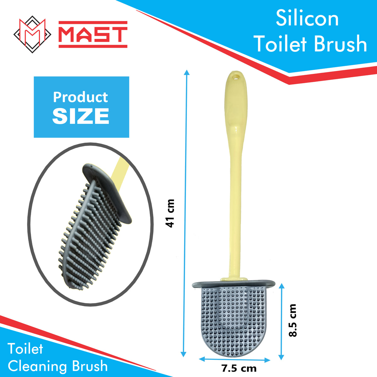 Mast Silicon Bristles Toilet Cleaning Brush| Blue | Pack of 2