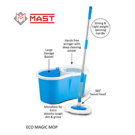 Mast Eco Magic Spin Mop with Stainless Steel Handle & 2 Microfiber Refills
