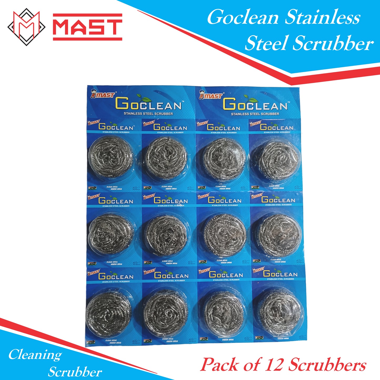 Mast Stainless Steel Utensils Scrubber (Pack of 12 Scrubbers)
