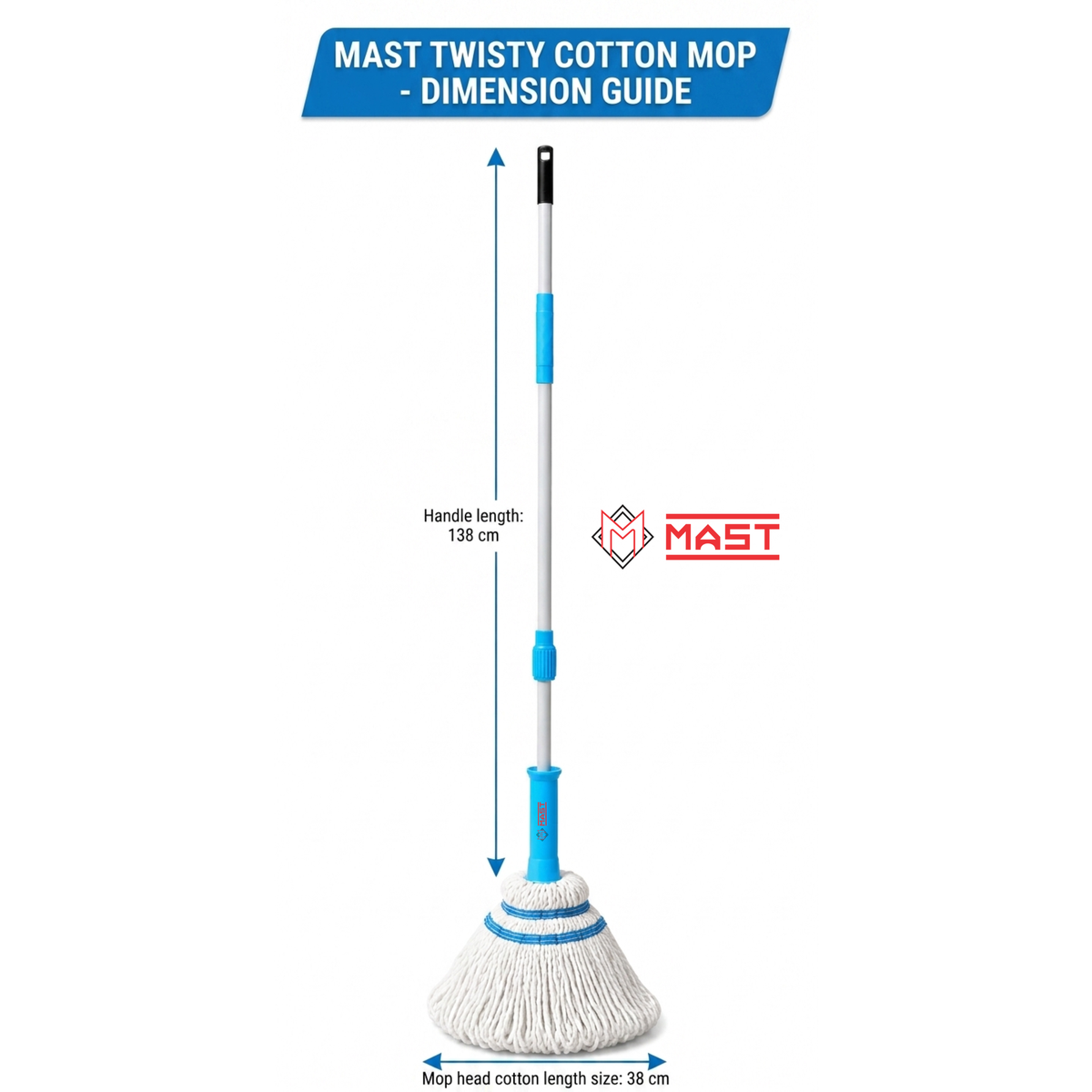 Mast Twisty Cotton Mop | Pack of 1 | Easy Twist Handle | Quick Dry Floor Cleaning Mop