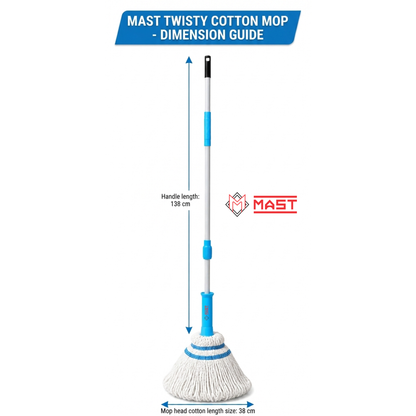 Mast Twisty Cotton Mop | Pack of 1 | Easy Twist Handle | Quick Dry Floor Cleaning Mop