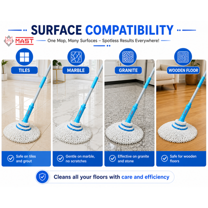 Mast Twisty Cotton Mop | Pack of 1 | Easy Twist Handle | Quick Dry Floor Cleaning Mop