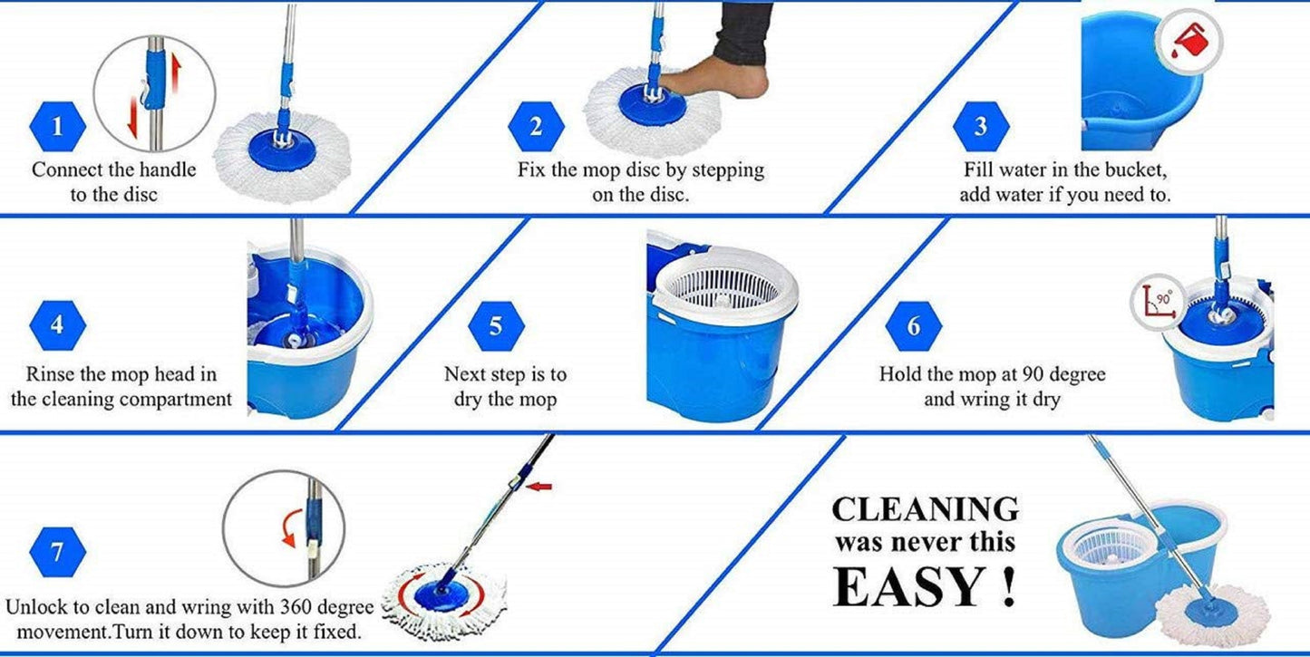 Mast Eco Magic Spin Mop with Stainless Steel Handle & 2 Microfiber Refills