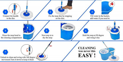 Mast Eco Magic Spin Mop with Stainless Steel Handle & 2 Microfiber Refills