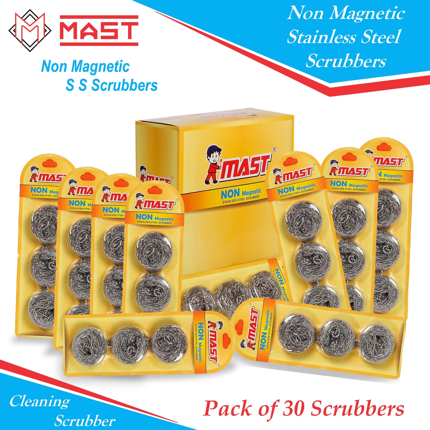 Non-Magnetic Stainless Steel Scrubber for Cleaning, Pots, Pans, Ovens, Bar-B-Queue Grills, Dishes