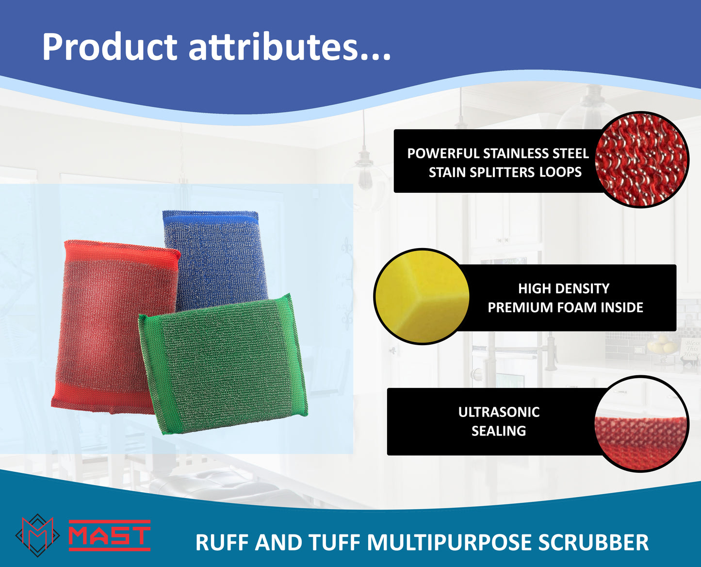 Mast Ruff and Tuff Multipurpose Steel Foam Pad Kitchen Scrubber