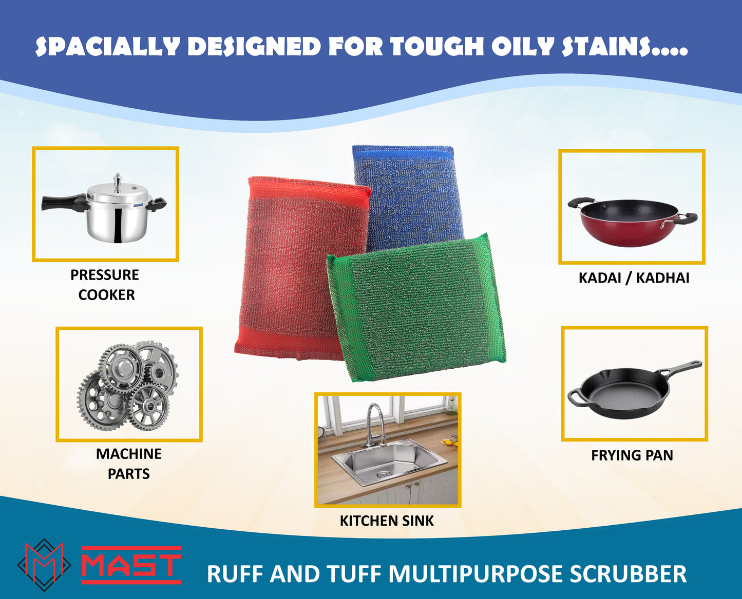 Mast Ruff and Tuff Multipurpose Steel Foam Pad Kitchen Scrubber