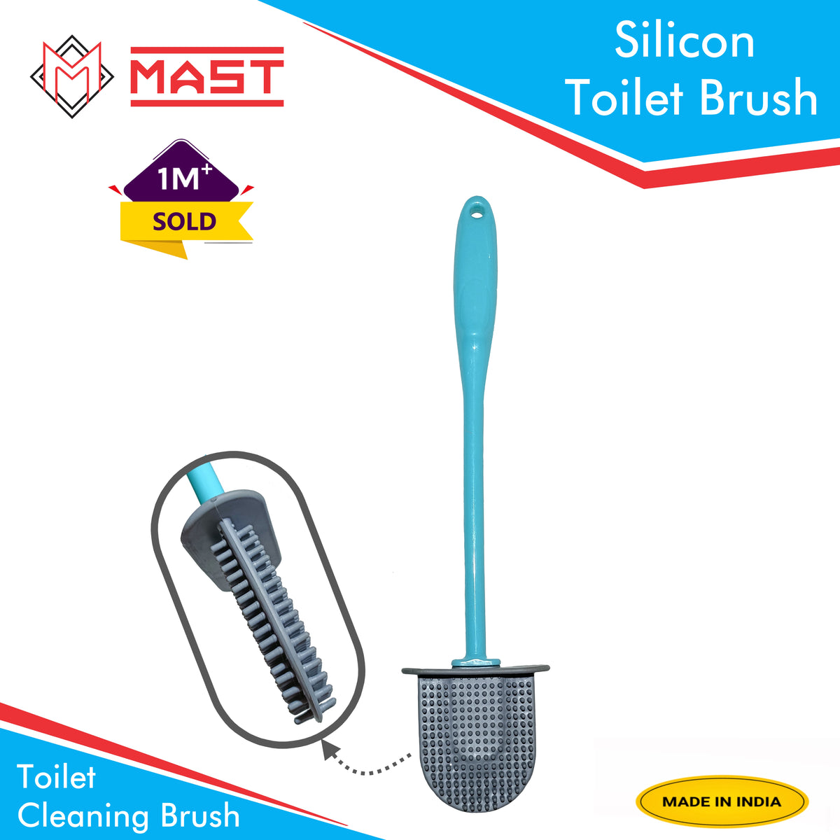 Mast Silicon Bristles Toilet Cleaning Brush| Blue | Pack of 2