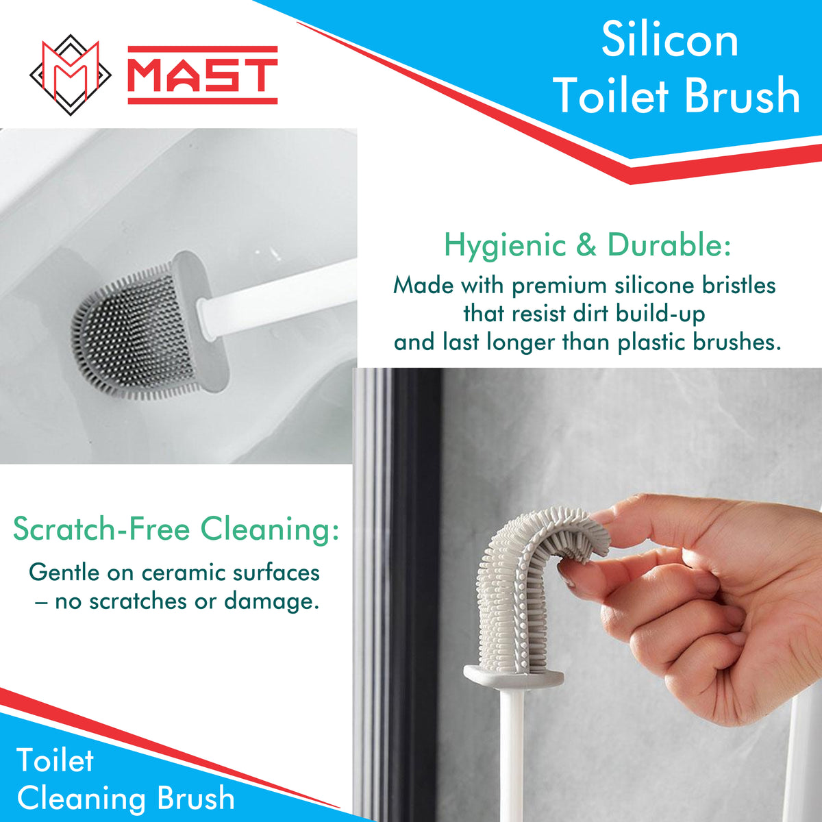 Mast Silicon Bristles Toilet Cleaning Brush| Blue | Pack of 2