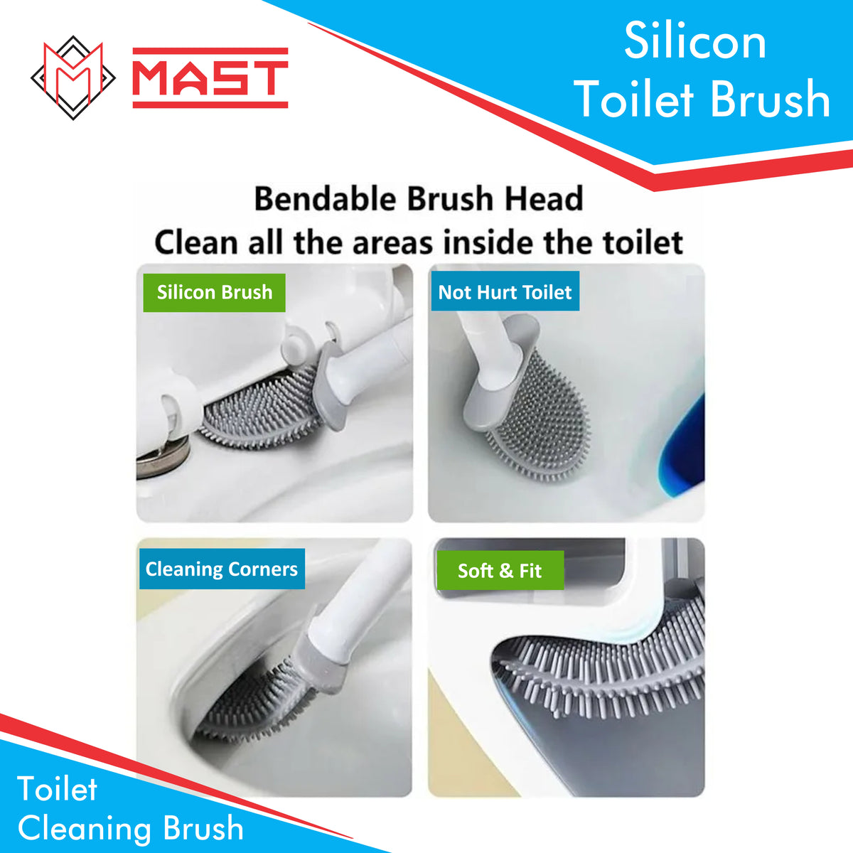 Mast Silicon Bristles Toilet Cleaning Brush| Blue | Pack of 2