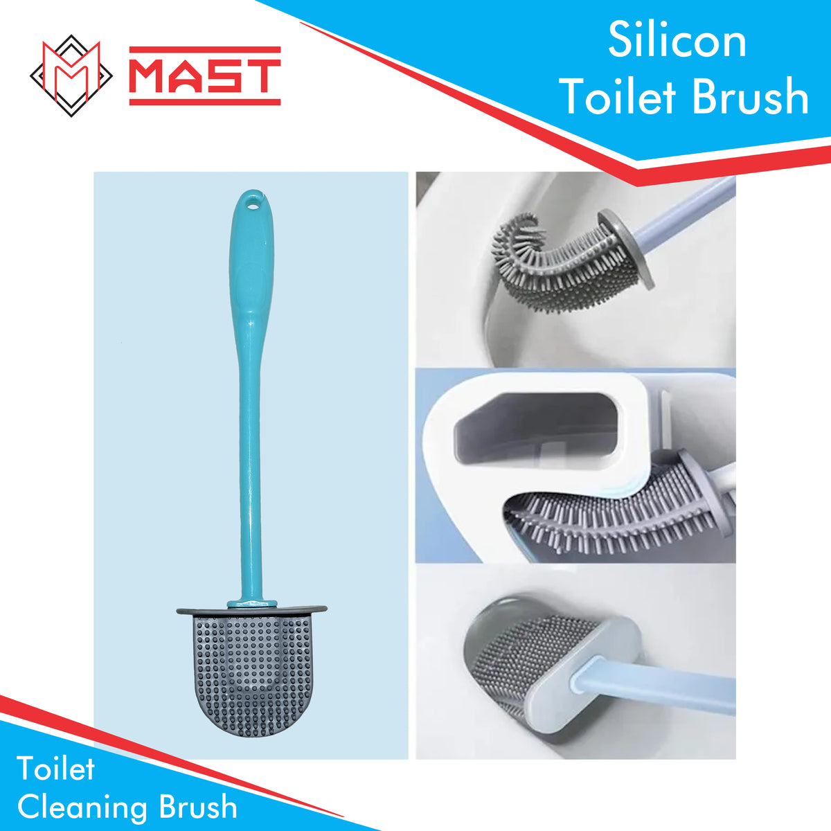 Mast Silicon Bristles Toilet Cleaning Brush| Blue | Pack of 2