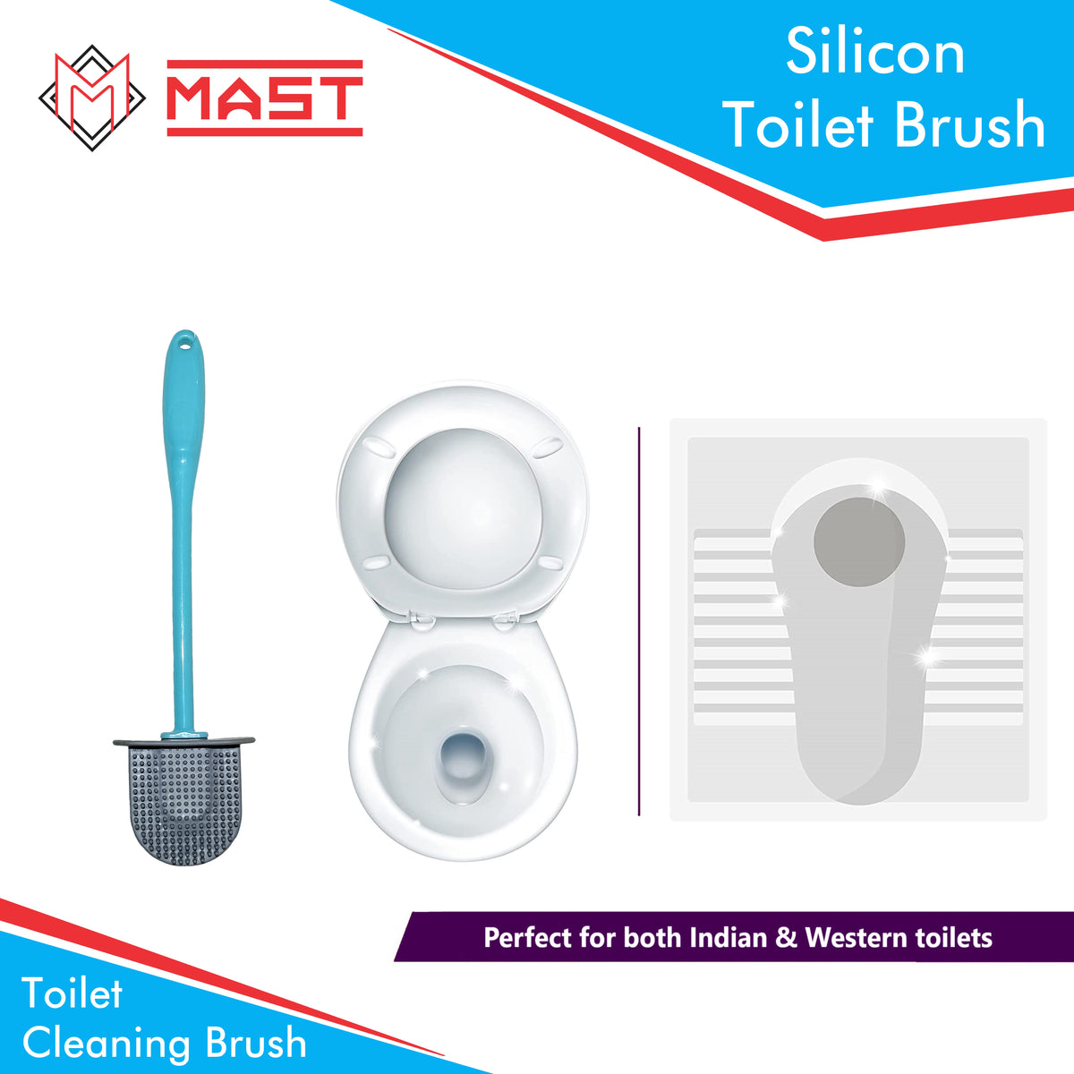 Mast Silicon Bristles Toilet Cleaning Brush| Blue | Pack of 2