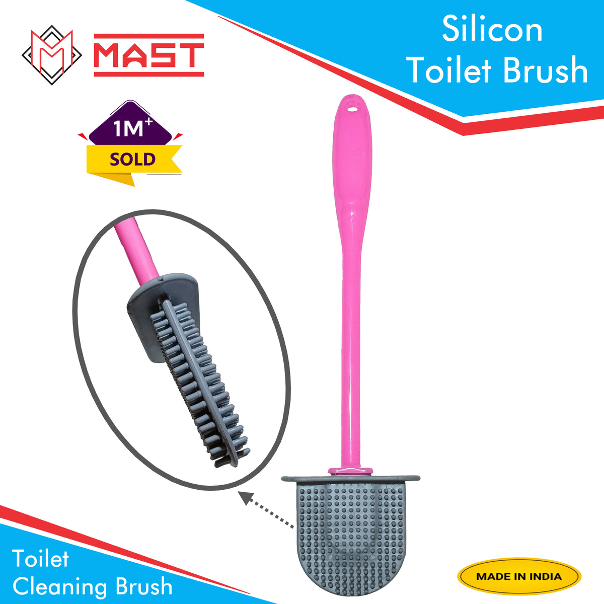 Mast Silicon Bristles Toilet Cleaning Brush| Blue | Pack of 2