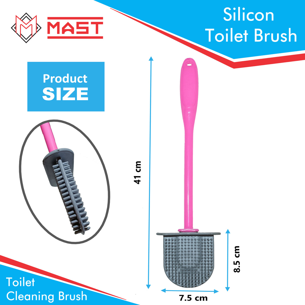 Mast Silicon Bristles Toilet Cleaning Brush| Blue | Pack of 2