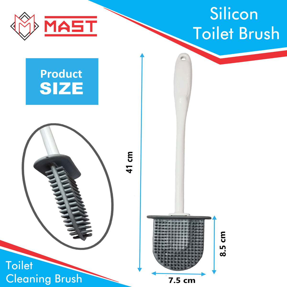 Mast Silicon Bristles Toilet Cleaning Brush| Blue | Pack of 2