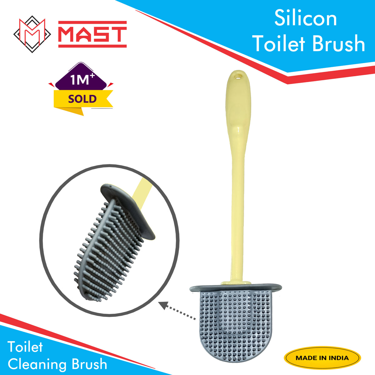Mast Silicon Bristles Toilet Cleaning Brush| Blue | Pack of 2