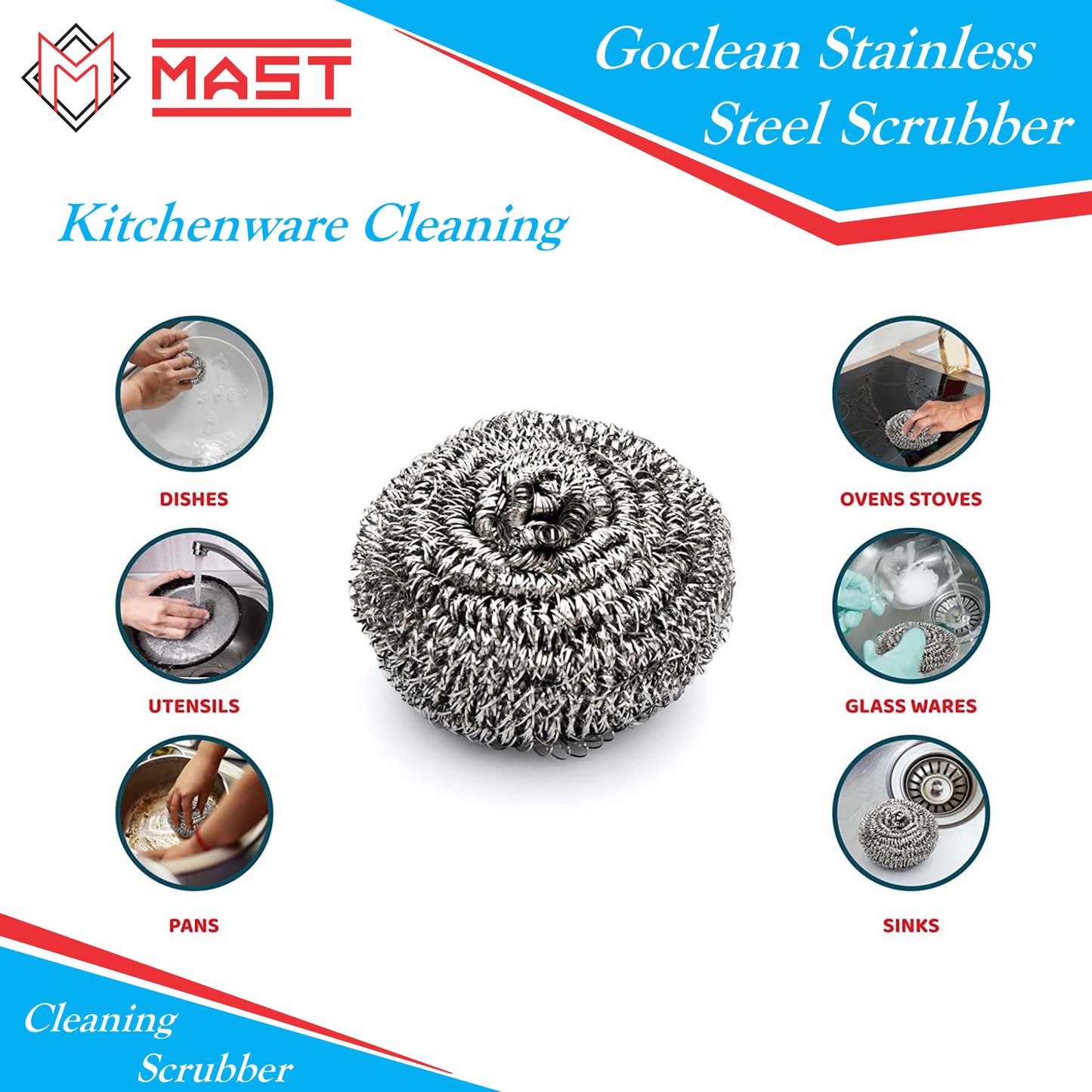 Mast Stainless Steel Utensils Scrubber (Pack of 12 Scrubbers)