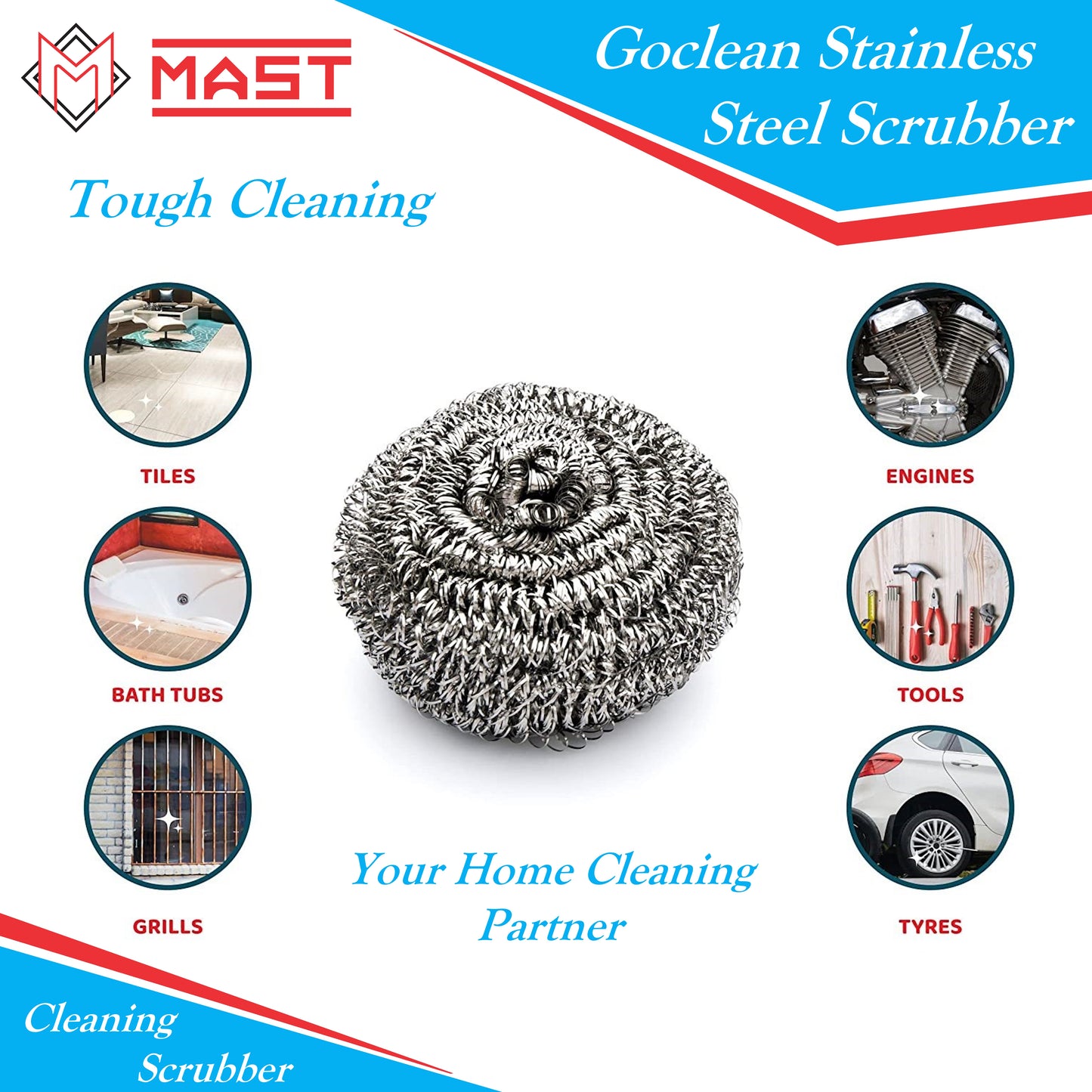 Mast Stainless Steel Utensils Scrubber (Pack of 12 Scrubbers)