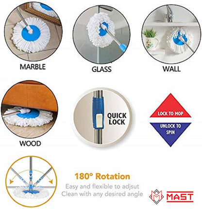 Mast Eco Magic Spin Mop with Stainless Steel Handle & 2 Microfiber Refills